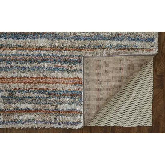 Ivory Blue And Orange Striped Power Loom Stain Resistant Area Rug Photo 5