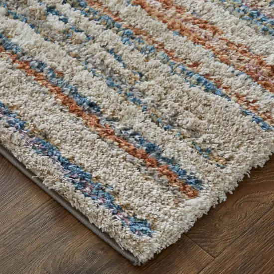 Ivory Blue And Orange Striped Power Loom Stain Resistant Area Rug Photo 4