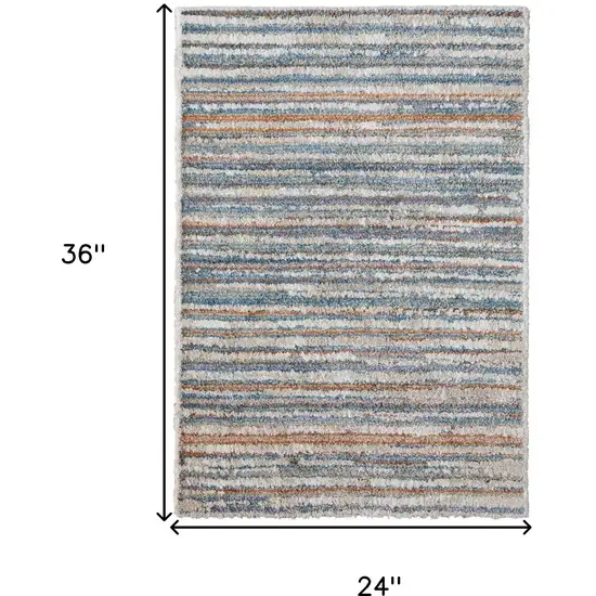 Ivory Blue And Orange Striped Power Loom Stain Resistant Area Rug Photo 10