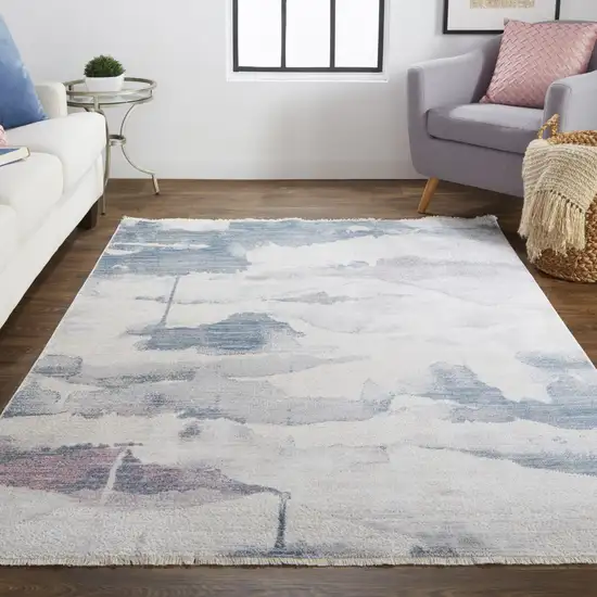 Ivory Blue And Pink Abstract Stain Resistant Area Rug Photo 7