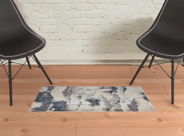 Ivory Blue And Pink Abstract Stain Resistant Area Rug Photo 2