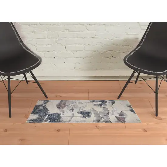 Ivory Blue And Pink Abstract Stain Resistant Area Rug Photo 2