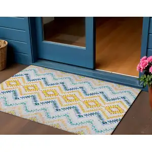 Photo of Ivory Blue And Purple Geometric Washable Indoor Outdoor Area Rug