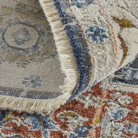 Ivory Blue And Red Floral Power Loom Area Rug With Fringe Photo 6