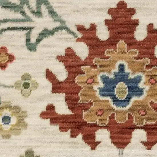 Ivory Blue And Red Oriental Area Rug With Fringe Photo 7