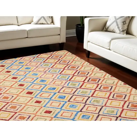 Ivory Blue And Red Wool Geometric Hand Tufted Area Rug Photo 1