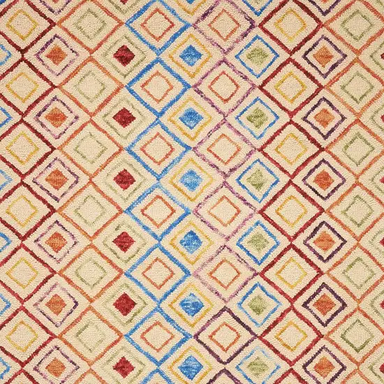 Ivory Blue And Red Wool Geometric Hand Tufted Area Rug Photo 7