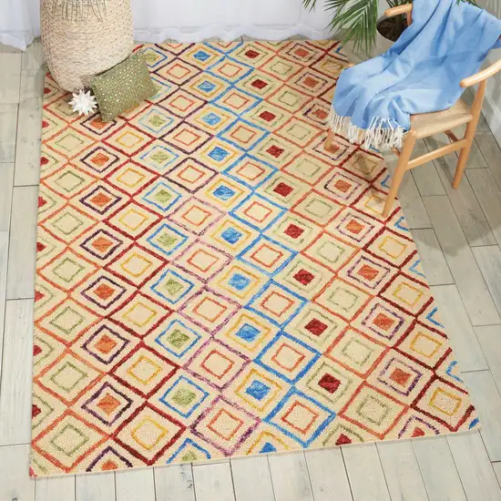 Ivory Blue And Red Wool Geometric Hand Tufted Area Rug Photo 8