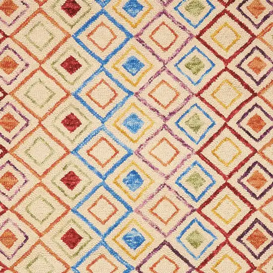 Ivory Blue And Red Wool Geometric Hand Tufted Area Rug Photo 6