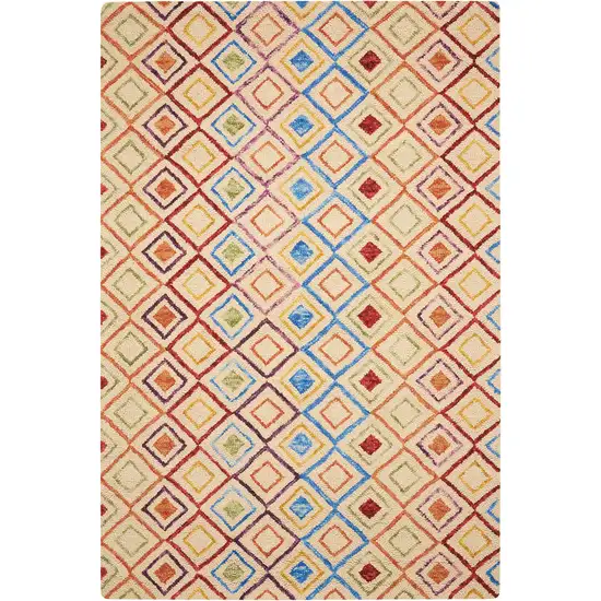 Ivory Blue And Red Wool Geometric Hand Tufted Area Rug Photo 4