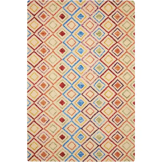 Ivory Blue And Red Wool Geometric Hand Tufted Area Rug Photo 2