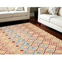 Photo of Ivory Blue And Red Wool Geometric Hand Tufted Area Rug