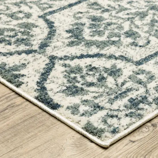 Ivory Blue And Sage Floral Power Loom Stain Resistant Area Rug Photo 3