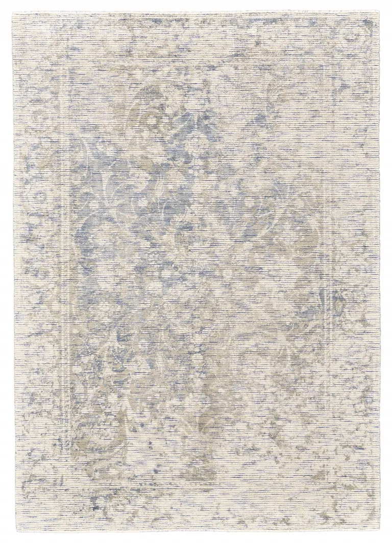 Ivory Blue And Tan Abstract Hand Woven Area Rug Photo 1