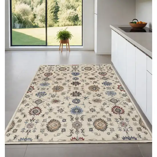 Ivory and Blue Wool Floral Hand Tufted Area Rug Photo 1