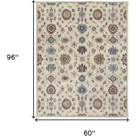 Ivory and Blue Wool Floral Hand Tufted Area Rug Photo 3