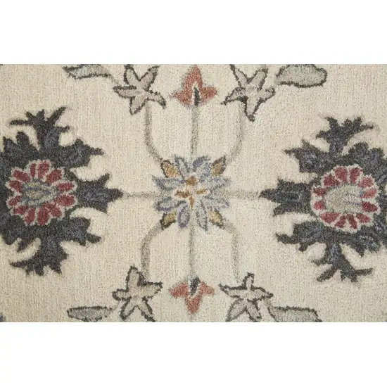 Ivory Blue And Tan Wool Floral Tufted Handmade Stain Resistant Area Rug Photo 4