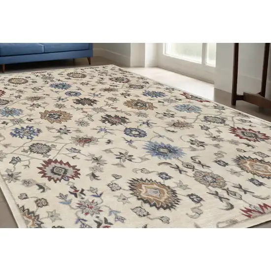 Ivory and Blue Wool Floral Hand Tufted Area Rug Photo 1