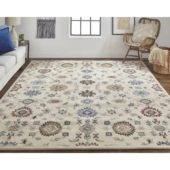 Ivory Blue And Tan Wool Floral Tufted Handmade Stain Resistant Area Rug Photo 8