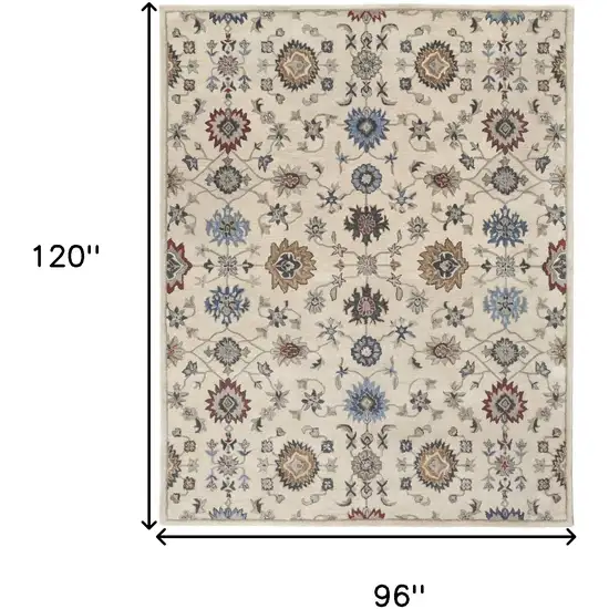 Ivory Blue And Tan Wool Floral Tufted Handmade Stain Resistant Area Rug Photo 4