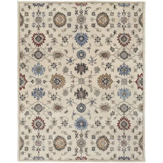 Ivory Blue And Tan Wool Floral Tufted Handmade Stain Resistant Area Rug Photo 1