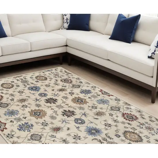 Ivory and Blue Wool Floral Hand Tufted Area Rug Photo 1