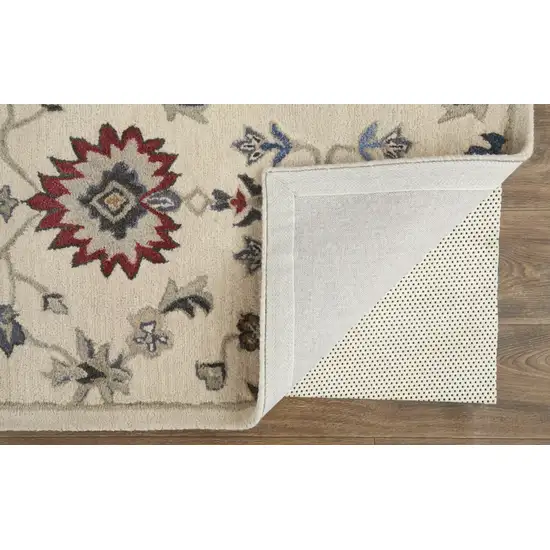 Ivory Blue And Tan Wool Floral Tufted Handmade Stain Resistant Area Rug Photo 6