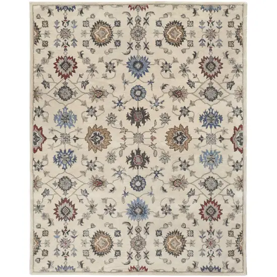 Ivory Blue And Tan Wool Floral Tufted Handmade Stain Resistant Area Rug Photo 1