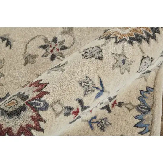 Ivory Blue And Tan Wool Floral Tufted Handmade Stain Resistant Area Rug Photo 7