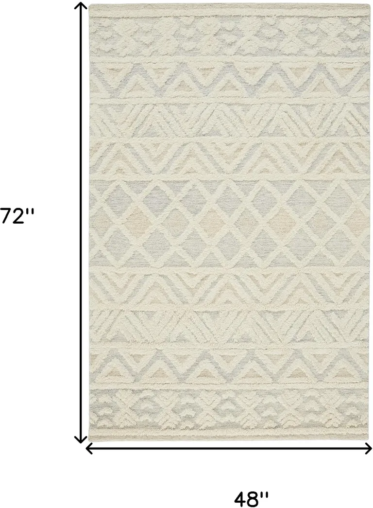 Ivory Blue And Tan Wool Geometric Tufted Handmade Stain Resistant Area Rug Photo 5