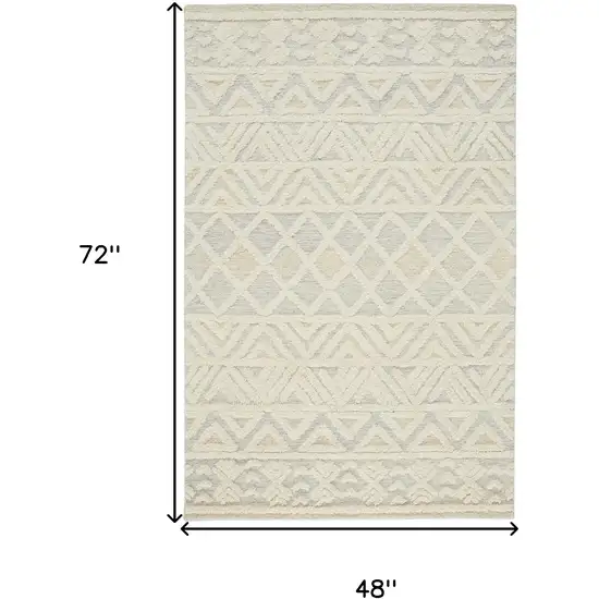 Ivory Blue And Tan Wool Geometric Tufted Handmade Stain Resistant Area Rug Photo 5