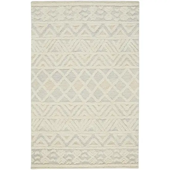 Ivory Blue And Tan Wool Geometric Tufted Handmade Stain Resistant Area Rug Photo 1