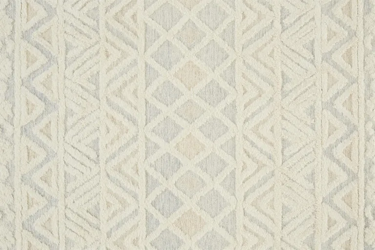 Ivory Blue And Tan Wool Geometric Tufted Handmade Stain Resistant Area Rug Photo 5