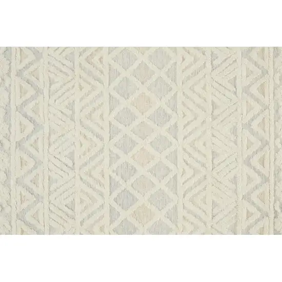 Ivory Blue And Tan Wool Geometric Tufted Handmade Stain Resistant Area Rug Photo 5