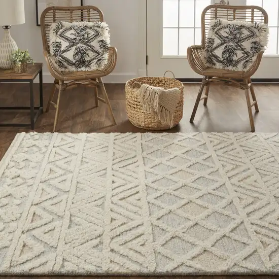 Ivory Blue And Tan Wool Geometric Tufted Handmade Stain Resistant Area Rug Photo 9