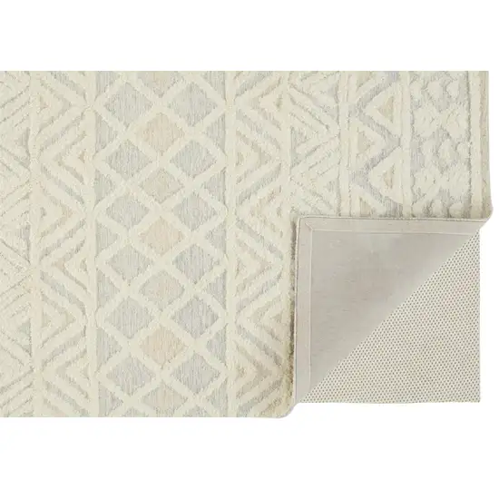 Ivory Blue And Tan Wool Geometric Tufted Handmade Stain Resistant Area Rug Photo 3