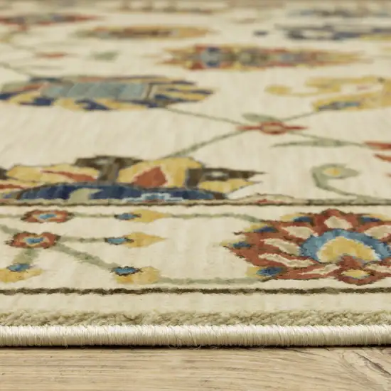 Ivory Blue And Yellow Oriental Area Rug With Fringe Photo 4