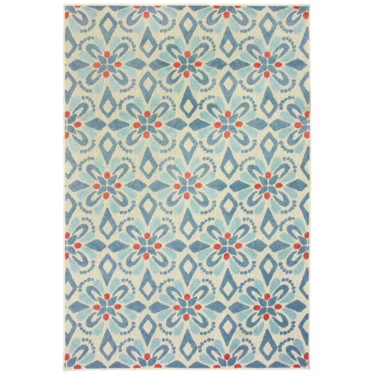 Ivory Blue Global Geo Tile Indoor Outdoor Area Rug Photo 2