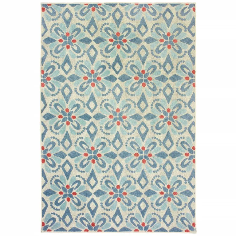 Ivory Blue Global Geo Tile Indoor Outdoor Area Rug Photo 1