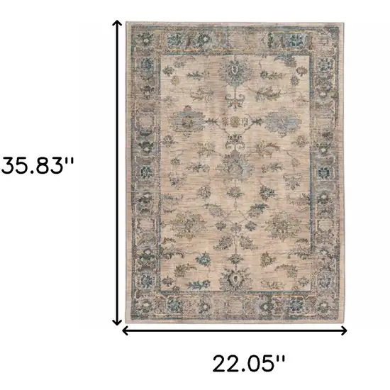 Ivory Blue Gold And Grey Oriental Power Loom Stain Resistant Area Rug Photo 6