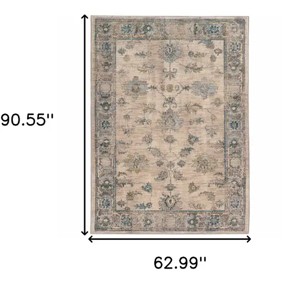 Ivory Blue Gold And Grey Oriental Power Loom Stain Resistant Area Rug Photo 6