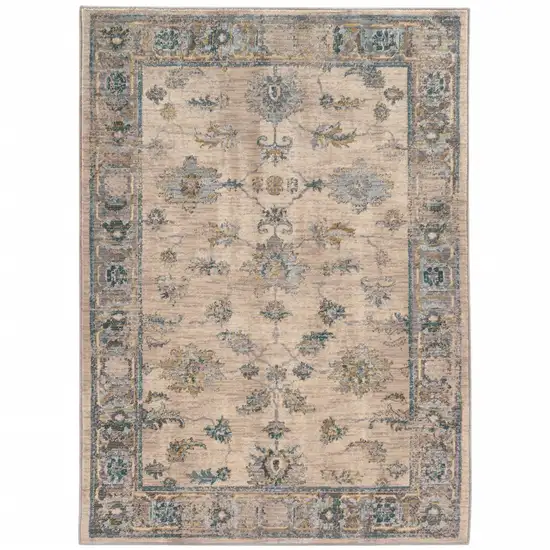 Ivory Blue Gold And Grey Oriental Power Loom Stain Resistant Area Rug Photo 1