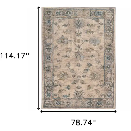 Ivory Blue Gold And Grey Oriental Power Loom Stain Resistant Area Rug Photo 6