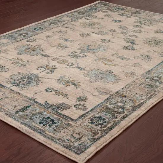 Ivory Blue Gold And Grey Oriental Power Loom Stain Resistant Area Rug Photo 4