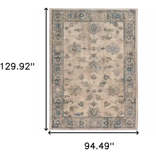 Ivory Blue Gold And Grey Oriental Power Loom Stain Resistant Area Rug Photo 6