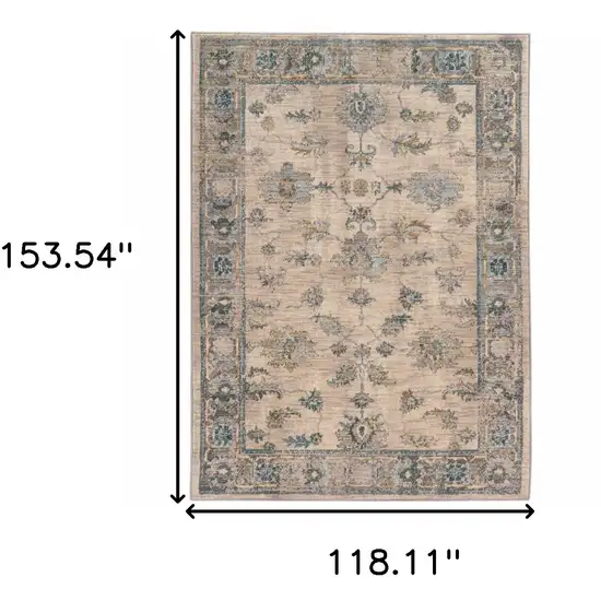 Ivory Blue Gold And Grey Oriental Power Loom Stain Resistant Area Rug Photo 6