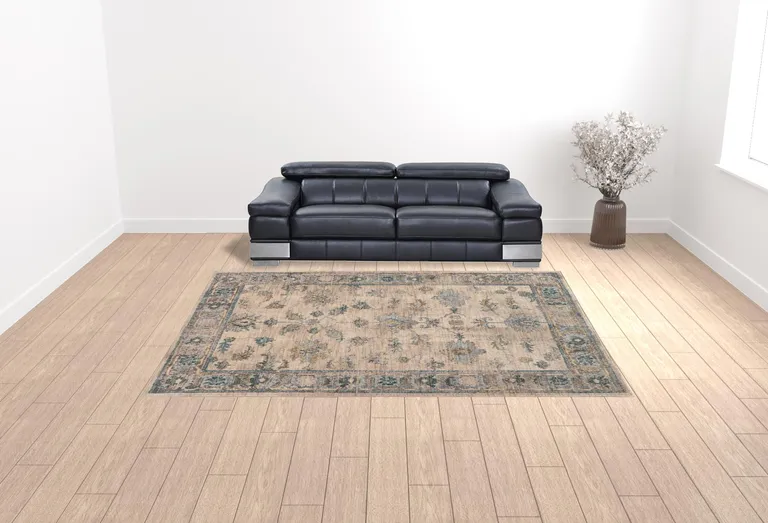 Ivory Blue Gold And Grey Oriental Power Loom Stain Resistant Area Rug Photo 2