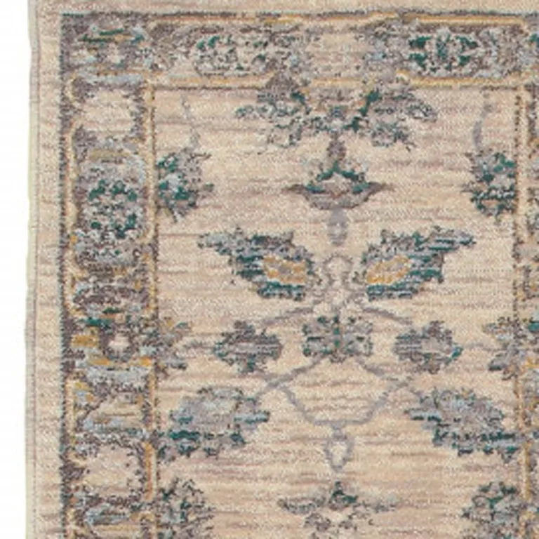 Ivory Blue Gold And Grey Oriental Power Loom Stain Resistant Runner Rug Photo 3