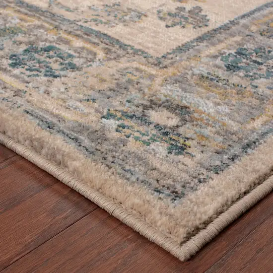 Ivory Blue Gold And Grey Oriental Power Loom Stain Resistant Runner Rug Photo 4