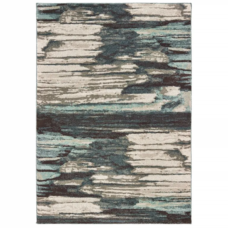 Ivory Blue Gray Abstract Layers Indoor Accent Rug Photo 1